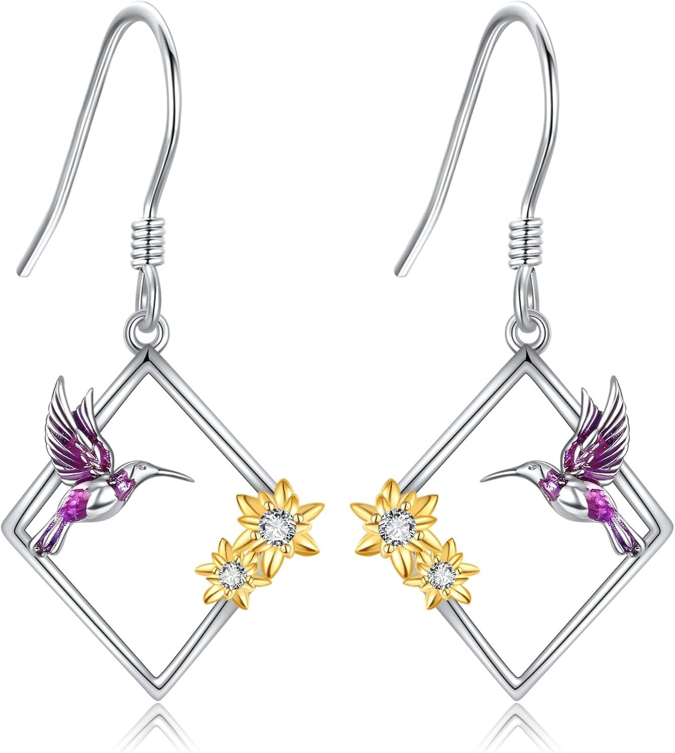 Sterling Silver Stone Ladybug Earrings Women s Infinity Earrings Gifts-Hummingbird