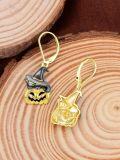 wholesale 925 Sterling Silver Witch Cat Pumpkin Halloween Dangle Earrings-0-2