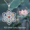 wholesale 925 Sterling Silver Multi-Color Crystal Lotus Flower Pendant Necklace-0-1