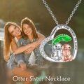 wholesale 925 Sterling Silver Cat & Otter Best Friends Heart Pendant Necklaces for Sister Gifts Always My Sister Forever My Friend Jewelry Set-0-2