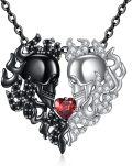wholesale 925 Sterling Silver Black & White Skulls w/Heart Coffin Moon Pendants Gothic Necklaces for Women-0-0
