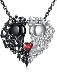 wholesale 925 Sterling Silver Black & White Skulls w/Heart Coffin Moon Pendants Gothic Necklaces for Women-Skull Heart 1