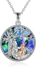 wholesale 925 Sterling Silver Abalone Shell Fox Tree of Life Pendant Necklace for Women and Girls-0-0