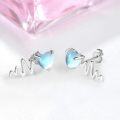 wholesale 925 Sterling Silver Blue Opal Heartbeat Stud Earrings with Evil Eye Design for Women - Hypoallergenic s-0-4