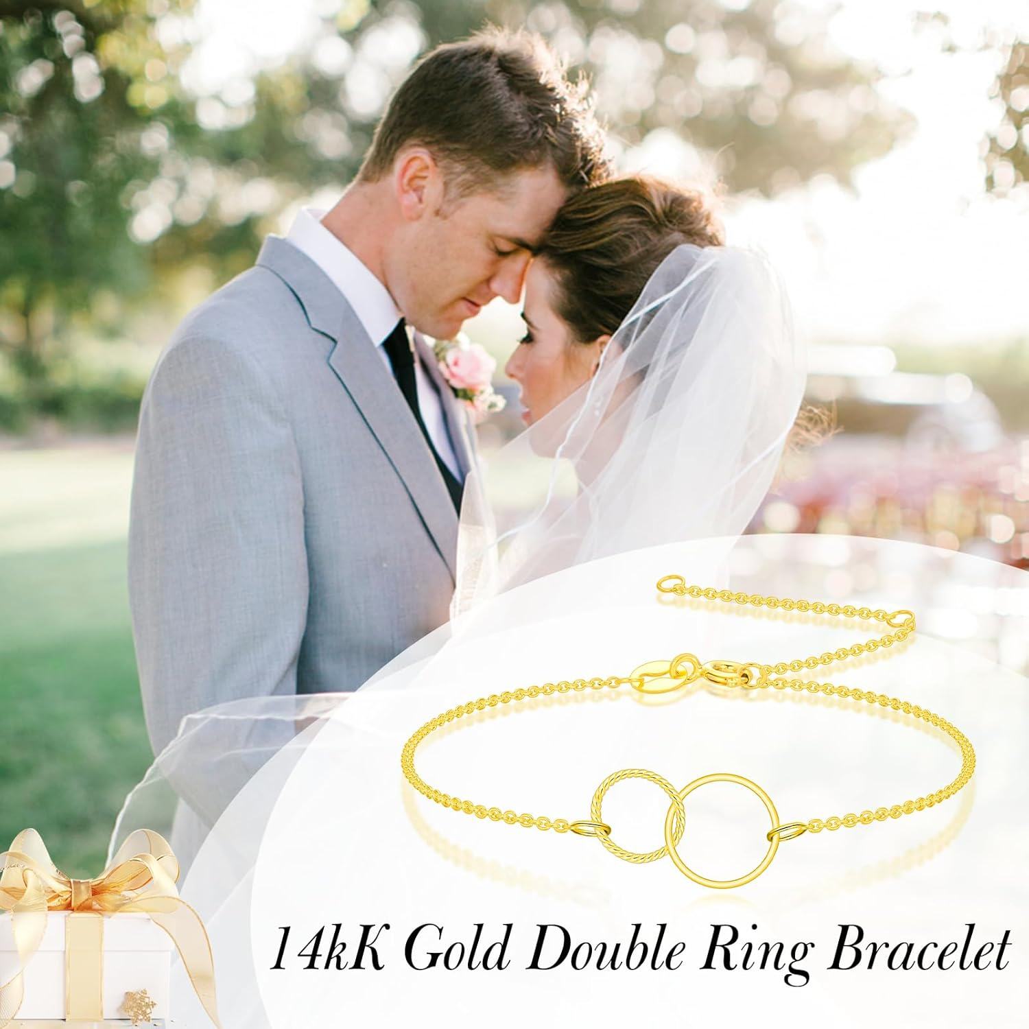 14K Gold Solid 3 Interlocking Heart Circle Bracelet Infinity Love Jewelry Gift for Women-0-3