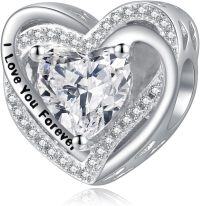 wholesale 925 Sterling Silver Heart Birthstone Charms for Bracelets Jewelry Gifts-Bead - Apr - Simulated Diamond