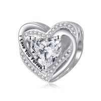 wholesale 925 Sterling Silver Heart Birthstone Charms for Bracelets Jewelry Gifts-Bead - Apr - Simulated Diamond