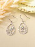 wholesale 925 Sterling Silver Teardrop Daisy Flower Drop Earrings with Gold Accents for Women-0-5