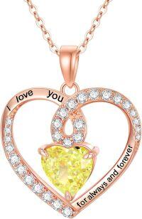 wholesale 925 Sterling Silver Birthstone Forever Love Heart Pendant Necklace for Women-Rose Gold-08-Aug