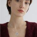 wholesale 925 Sterling Silver Evil Eye Pendant Necklace With Rotating Blue Crystal Oxidized Design-0-7