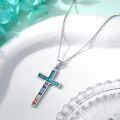 wholesale 925 Sterling Silver Turquoise Rainbow Stone Cross Chakra Pendant Necklace for Women-0-3