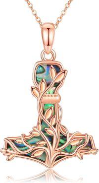 wholesale 925 Sterling Silver Abalone Shell Thor's Hammer with Tree of Life Necklace Norse Viking Jewelry-rose gold