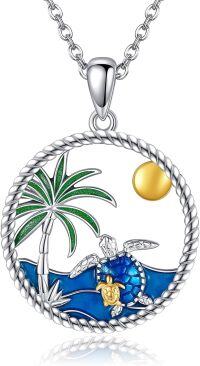 wholesale 925 Sterling Silver Turtle Palm Tree Pendant Necklace for Women-Sea Turtle