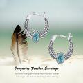 wholesale 925 Sterling Silver Turquoise Feather Design Huggie Hoop Earrings for Women Boho Style Gift-0-5