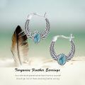 wholesale 925 Sterling Silver Oxidized Turquoise Feather Hoop Earrings For Women-0-5
