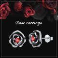wholesale 925 Sterling Silver Black Rose Earrings With Red Center-0-2