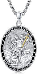 wholesale 925 Sterling Silver Saint Michael Prayer Medal with Abalone Shell and Pearl Pendant Necklace for Men Women  45cm Chain Length-0-0