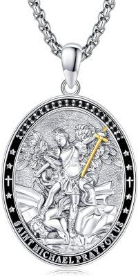 wholesale 925 Sterling Silver Saint Michael Prayer Medal with Abalone Shell and Pearl Pendant Necklace for Men Women  45cm Chain Length-Discredit