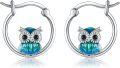 wholesale 925 Sterling Silver Owl Hoop Earrings with Enamel and Black CZ Eyes for Women Girls Gift Idea-0-0