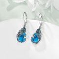 wholesale 925 Sterling Silver Teardrop Peacock Feather Dangle Earrings with Blue Sapphire and Green Emerald Accents-0-6