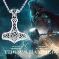 wholesale 925 Sterling Silver Viking Mjolnir Pendant with Abalone Shell Inlay and Valknut Symbol Necklace for Men-0-4