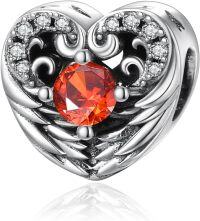 wholesale 925 Sterling Silver Stone Angel Wing Charm Bracelet Jewelry Gift for Women-01 Jan - Garnet