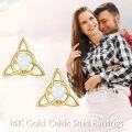 wholesale 14K Gold Emerald Opal Celtic Knot Stud Earrings Lucky Triangle Jewelry-0-1