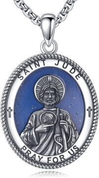 wholesale 925 Sterling Silver Saint Jude Medal Prayer Pendant Necklace for Men & Women-St Jude