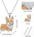 wholesale 925 Sterling Silver Corgi Dog Breed Pendant Necklace with Orange and White Stones for Pet Lovers-0-2