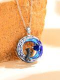 wholesale TOUPOP Cat Necklace With September Birthstone Sapphire Jewelry For Women 925 Sterling Silver Moon Cat Pendant Necklace With Blue Crystal Chritmas Anniversary Birthday Gifts For Her -0-2