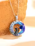 TOUPOP Sterling Silver Sapphire Moon Cat Pendant Necklace-0-2