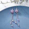 wholesale 925 Sterling Silver Cubic Zirconia Drop Earrings w/ Pink Flowers & Butterflies-0-1