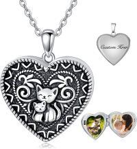 wholesale 925 Sterling Silver Heart Locket Necklace Wholesale Father Daughter Walk Together Photo Frame-11-Cat Locket+ Photo-11-Cat Locket+ Photo+Text