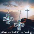 wholesale 925 Sterling Silver Blue Abalone Shell Celtic Knot Cross Dangle Earrings for Men & Women-0-2