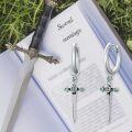 wholesale 925 Sterling Silver Green Stone Dagger Cross Huggie Hoop Earrings-0-1