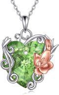 wholesale 925 Sterling Silver Green Peridot & Rose Gold Flower Pendant Necklace-0-0