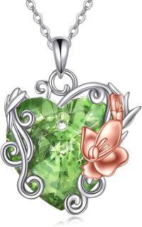 wholesale 925 Sterling Silver Green Peridot & Rose Gold Flower Pendant Necklace-August-Gladiolus