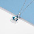 wholesale 925 Sterling Silver Blue Crystal Heart Highland Cow Pendant Necklace for Women Girls-0-3