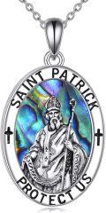 wholesale 925 Sterling Silver Saint Patrick Protect Us Oval Medal Necklace-0-0