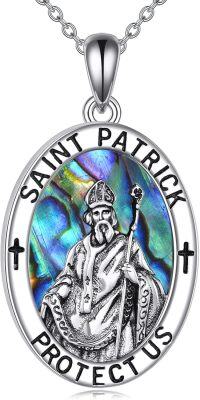 wholesale 925 Sterling Silver Saint Patrick Protect Us Oval Medal Necklace-Saint Patrick
