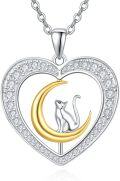 wholesale 925 Sterling Silver Moonstone Cat Pendant Necklace - Cute Kitten Crescent  for Women Girls-0-0