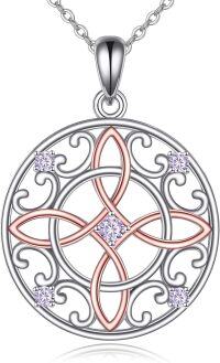 wholesale 925 Sterling Silver Round Celtic Knot with Stones and Scrollwork Pendant Necklace for Women Witchcraft Jewelry 36 Chain-Witches Knot I