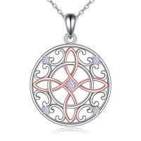 wholesale 925 Sterling Silver Round Celtic Knot with Stones and Scrollwork Pendant Necklace for Women Witchcraft Jewelry 36 Chain-Witches Knot I