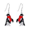 wholesale 925 Sterling Silver Black Penguin Red Scarf Enamel Zircon Drop Earrings-0-0