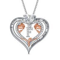 wholesale 925 Sterling Silver Rose Pendant Necklace A Z Initial Letter Heart Jewelry for Women Valentine Mother s Day Birthday Gifts for Her-Letter F