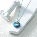 wholesale 925 Sterling Silver Round Blue Swarovski Crystal Pendant with Red and White Animal Design for Cat Lovers-0-2