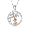 wholesale 925 Sterling Silver Round Tree of Life with Fox Pendant Necklace Wholesale 925 Sterling Silver Jewelry for Women Girls Gift Boxed-0-0