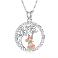 wholesale 925 Sterling Silver Round Tree of Life with Fox Pendant Necklace Wholesale 925 Sterling Silver Jewelry for Women Girls Gift Boxed-Fox Necklace