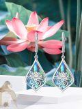 wholesale 925 Sterling Silver Abalone Shell Lotus Flower Drop Earrings  for Women Girls-0-5
