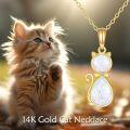 wholesale 14K Gold White Blue Opal Cat Pendant Necklace for Women-0-4
